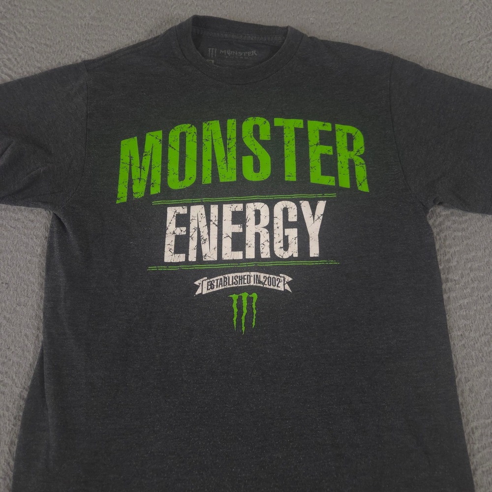 Monster Energy Shirt Mens Small Charcoal Grey Graphic Tee Short Sleeve Logo Top